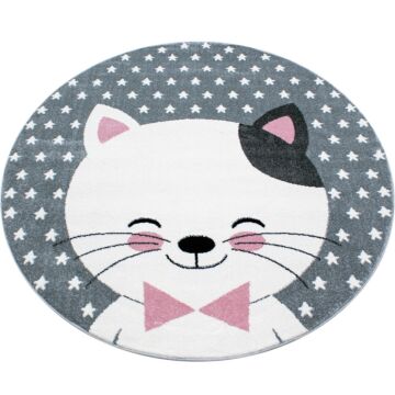 Kids Gattino tappeto camera bambini pelo corto rotonda Ø 120cm rosa