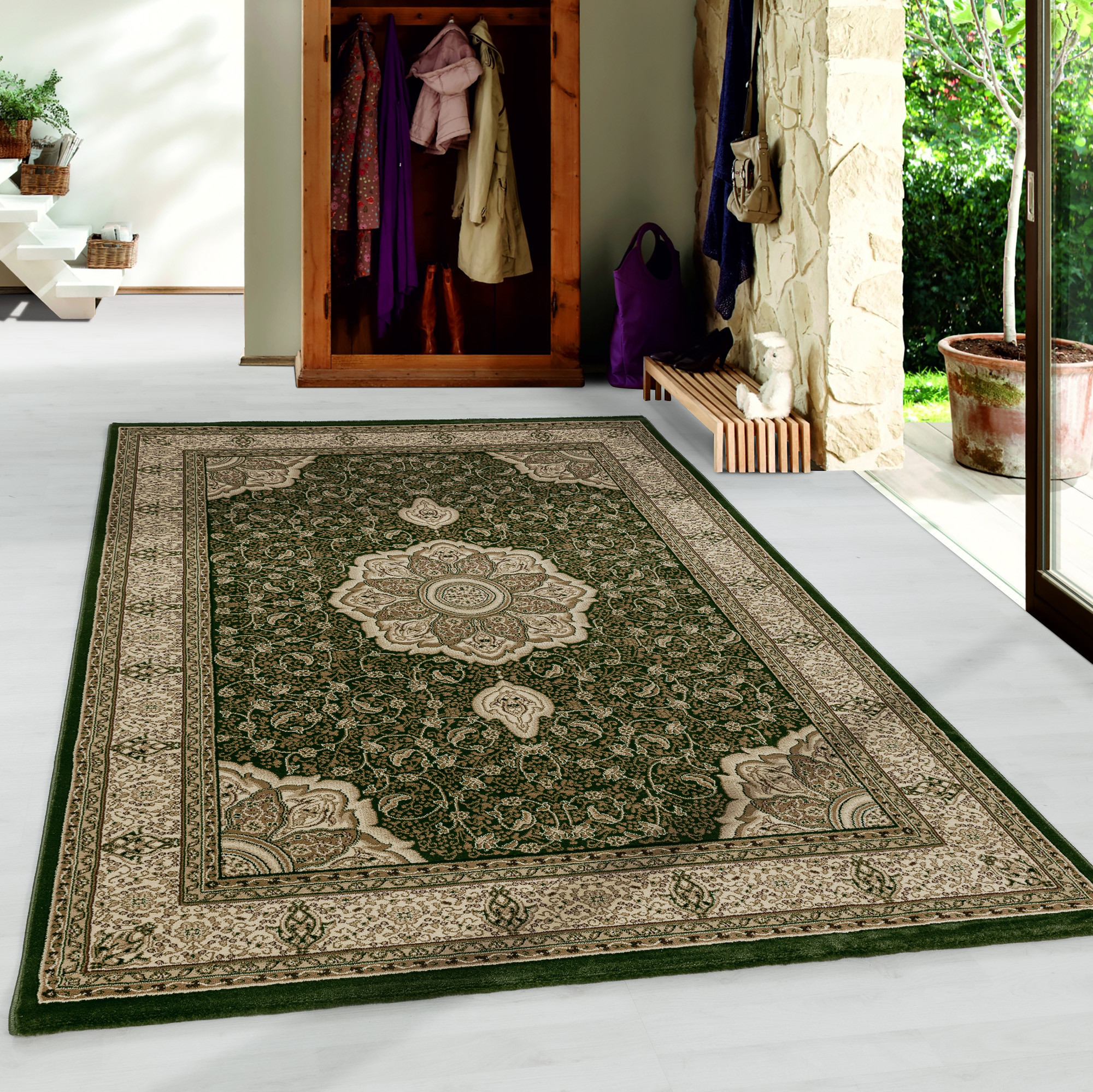 Kashmir Indi tappeto pelo corto rettangolo 80x150cm verde