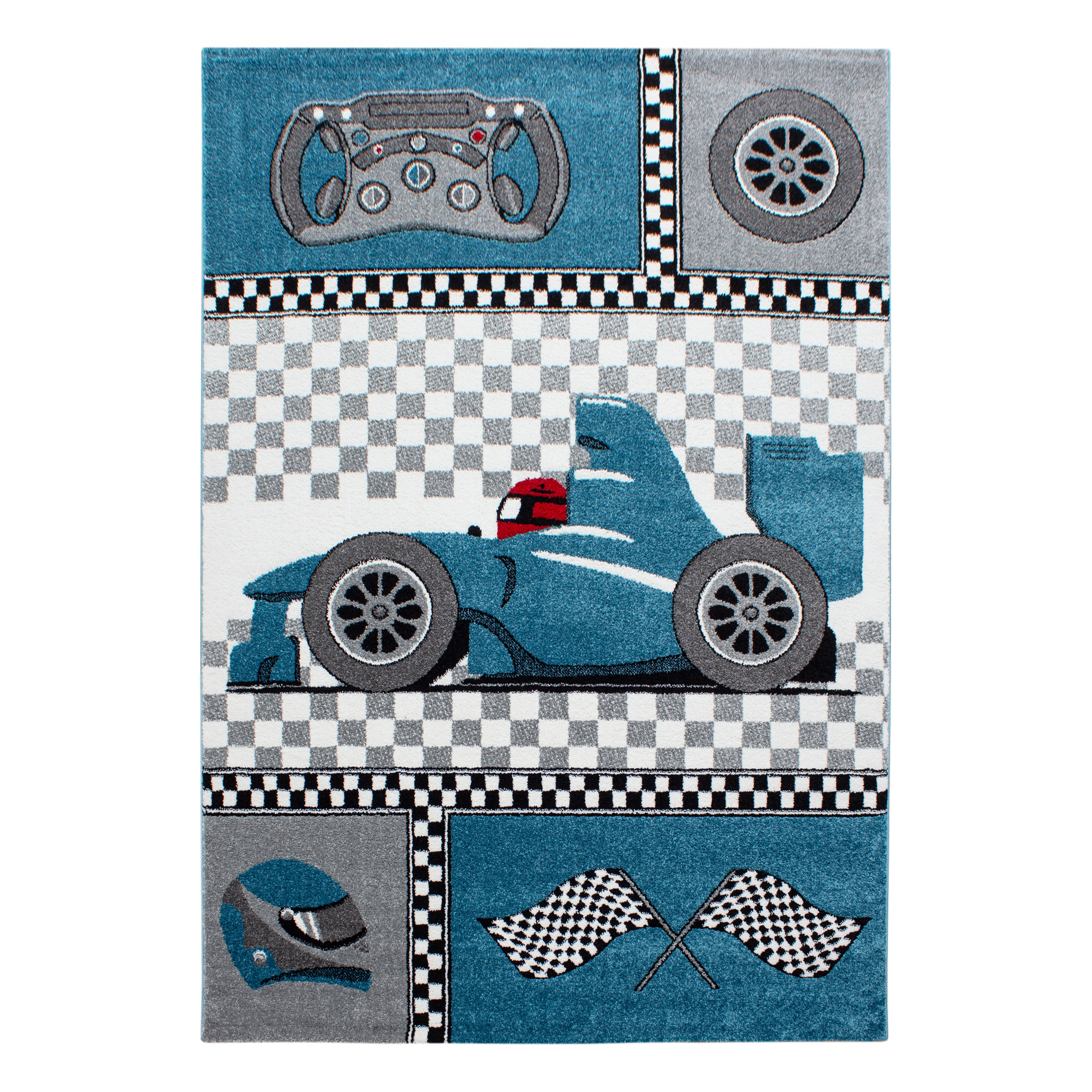 Kids Auto da Corsa tappeto camera bambini pelo corto rettangolo 200x290cm blu